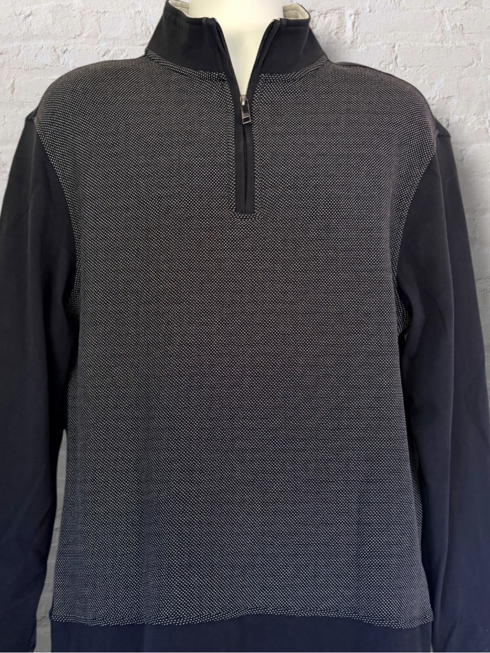 Ted Baker Quarter Zip Pullover Men’s Large Navy Textured Front Contrast Panels